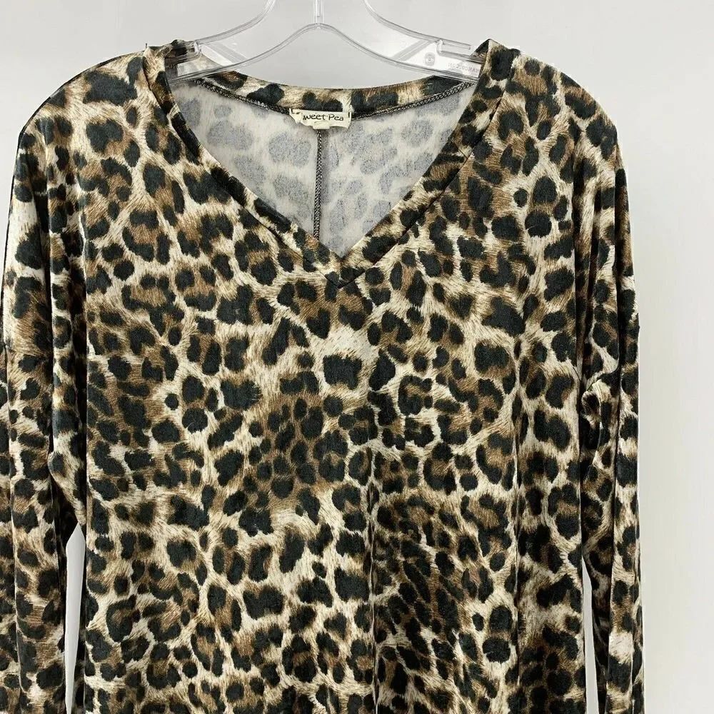 Leopard Print Velvet Long Sleeve Mini Dress Medium - Picture 3 of 8